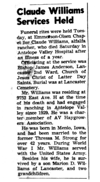 Williams, Claude obituary
