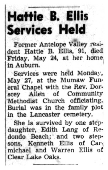 Ellis, Hattie B. obituary