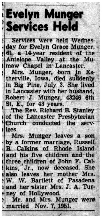 Munger, Evelyn Grace obituary