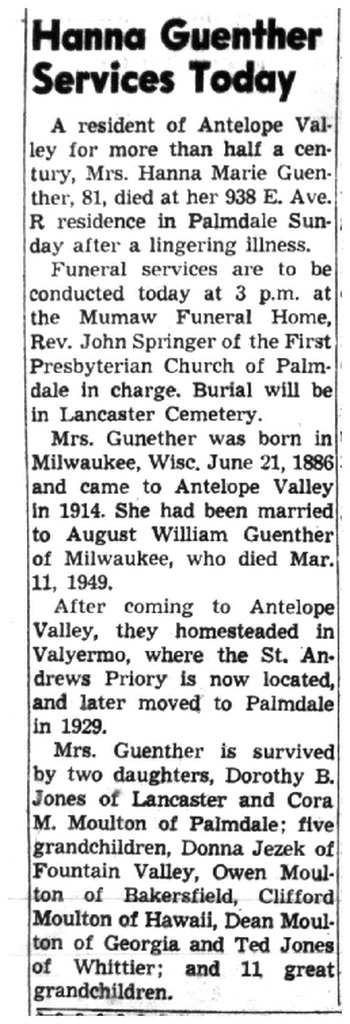 Guenther, Hanna Marie obituary