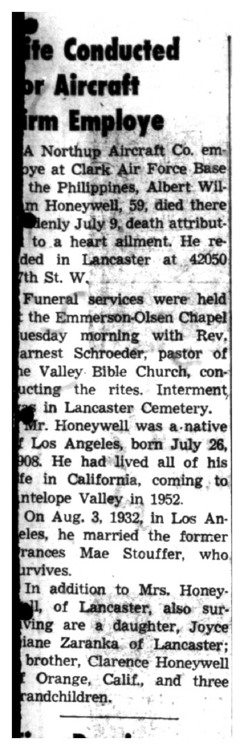 Honeywell, Albert William obituary