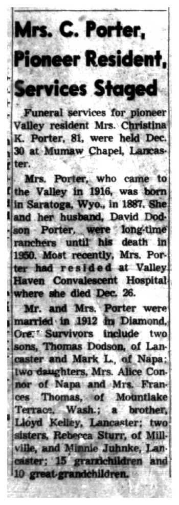 Porter, Christina obituary