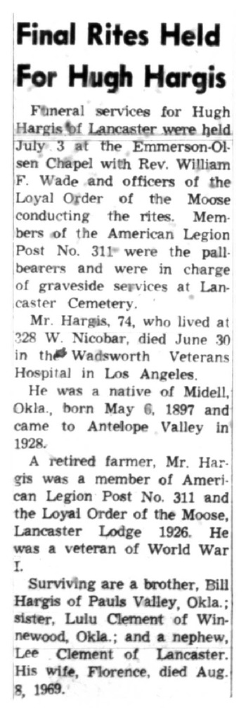 Hargis, Hugh obituary