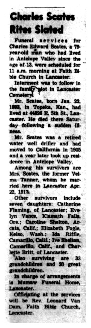 Scates, Charles Edward obituary