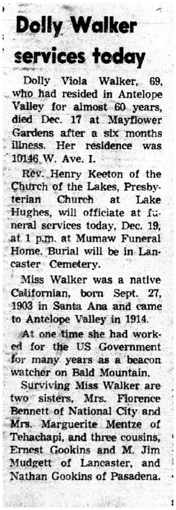 Walker, Viola Victoria ('Dolly') obituary