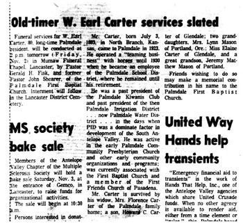 Carter, Walter Earl obituary