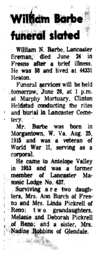 Barbe, William N. obituary