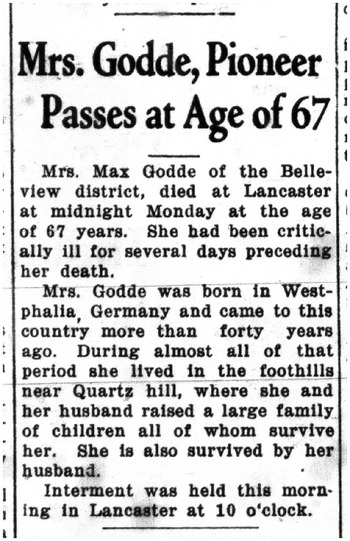 Godde, Elizabeth F. obituary