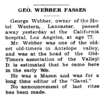 Webber, George Thomas obituary