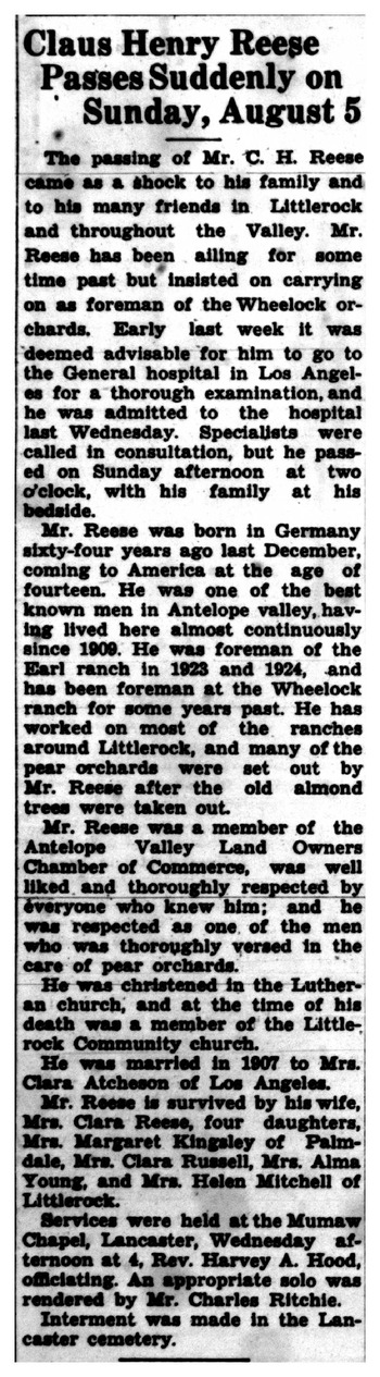 Reese, Clause Henry obituary