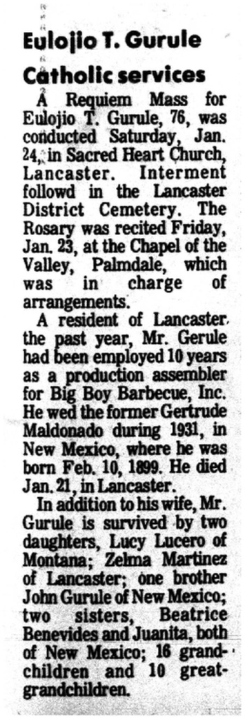 Gurule, Eulojio T. obituary