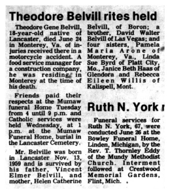 Belvill, Theodore Gene obituary