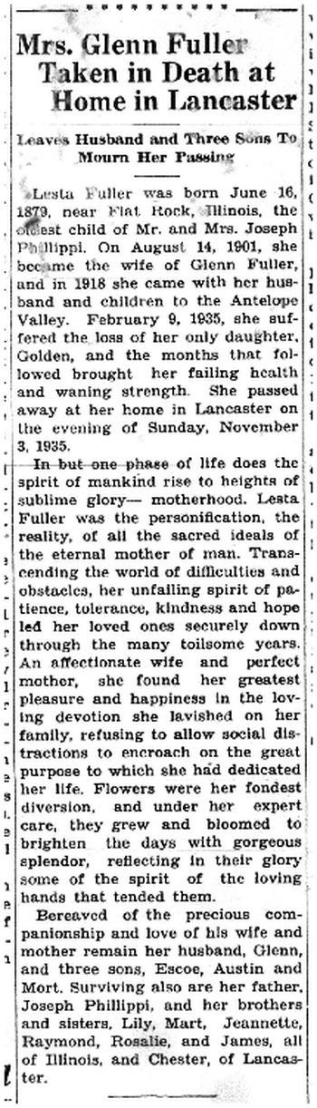 Fuller, Celesta June ('Lesta') obituary