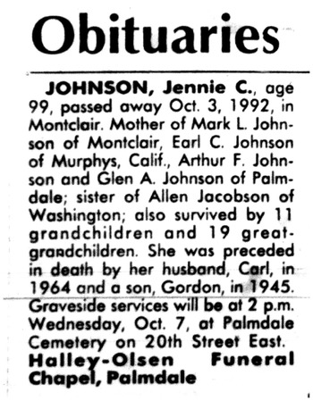Johnson,   Genevieve Cecelia ('Jennie') gravesite