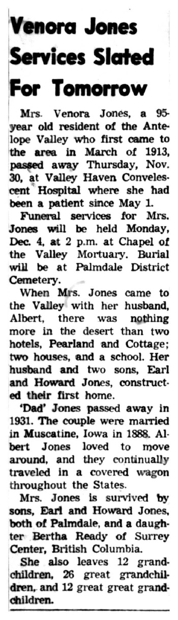 Jones, Venora obituary