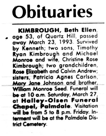 Kimbrough, Beth Ellen obituary