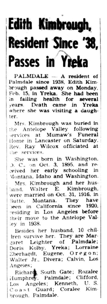 Kimbrough, Edith Virginia obituary