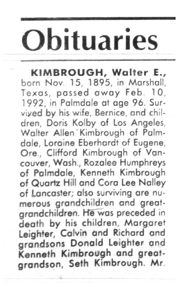 Kimbrough, Walter Emory obituary