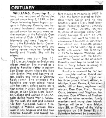 Kimbrough Williams, Dorothy Enid obituary