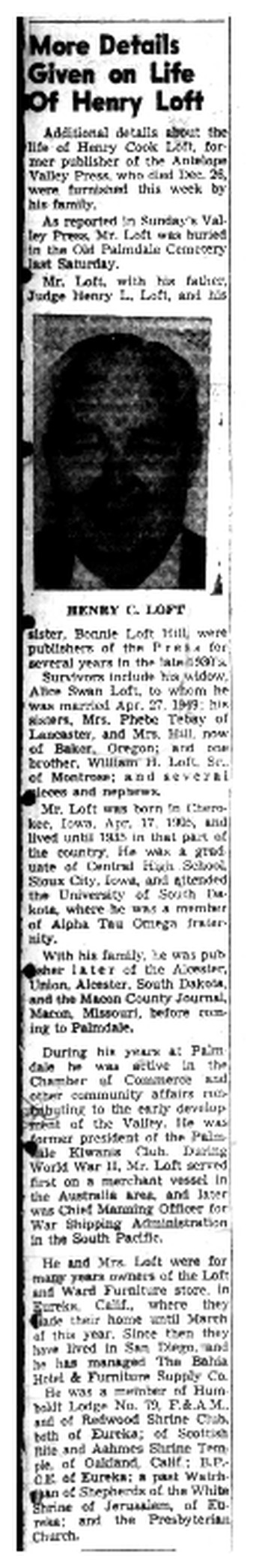 Loft, Henry Cook obituary