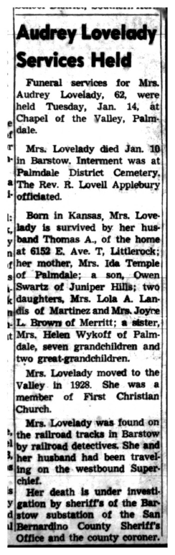 Lovelady, Audrey obituary