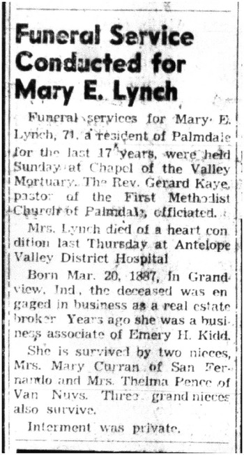 Lynch, Mary Emily obituary
