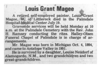 Magee, Louis Grant obituary