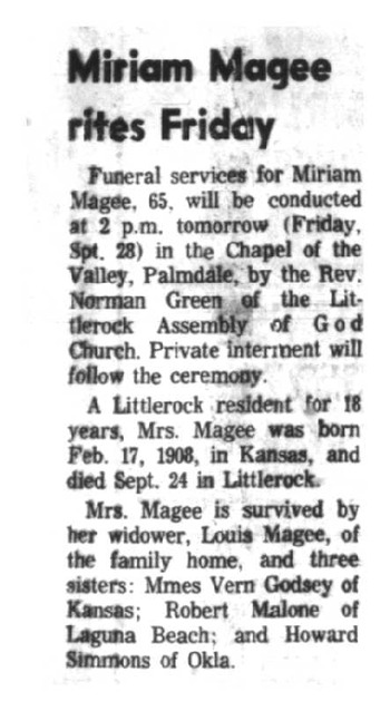 Magee, Miriam A. L. obituary
