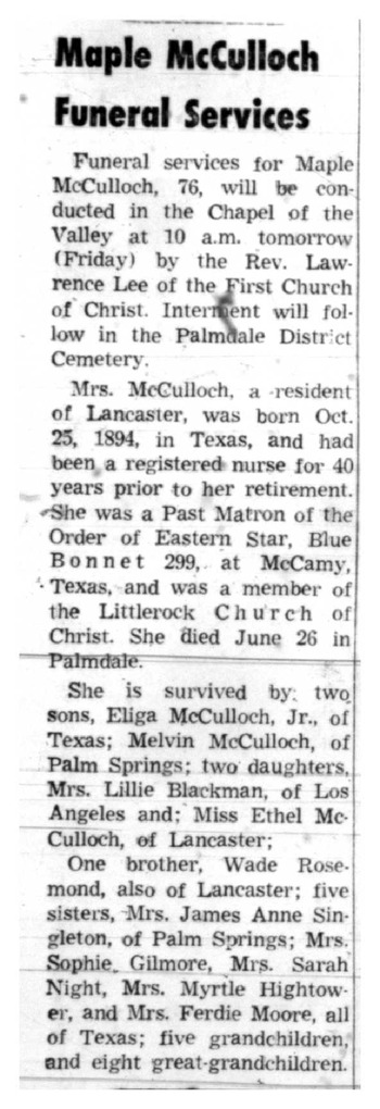 McCulloch, Maple obituary