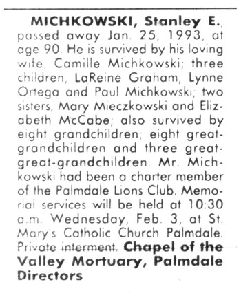 Michkowski, Stanley Edward obituary