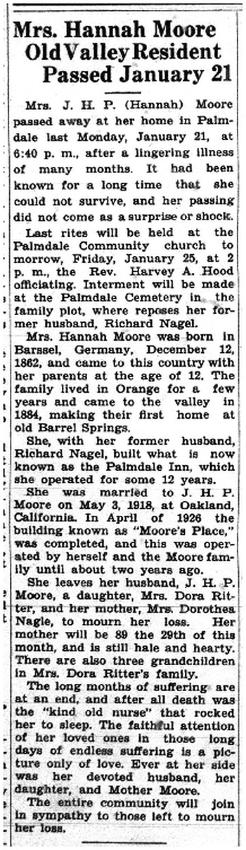 Moore, Johanna Maria ('Hanna') obituary