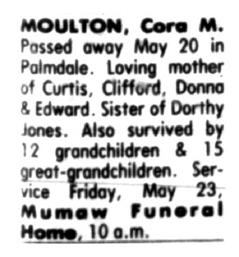 Moulton, Cora Minnie obituary