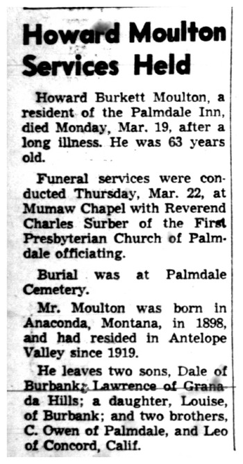Moulton, Howard Burkett obituary