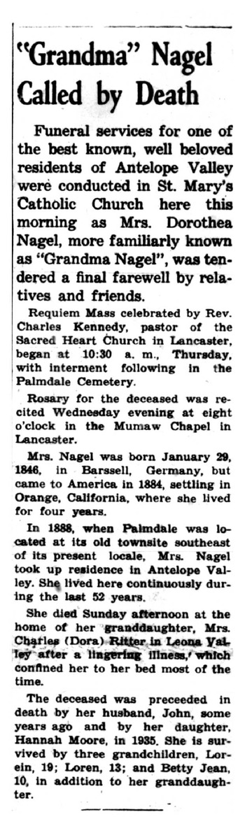 Nagel, Dorathea obituary
