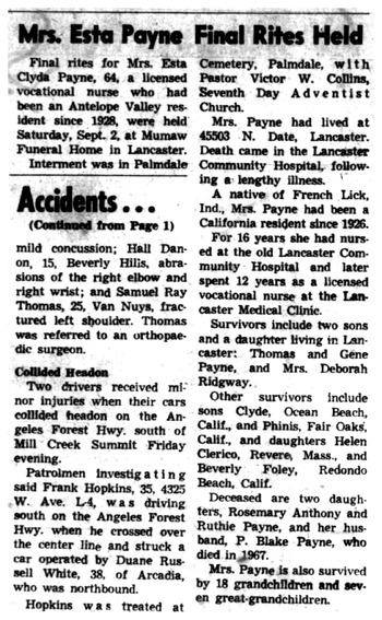 Payne, Esta Clyda obituary