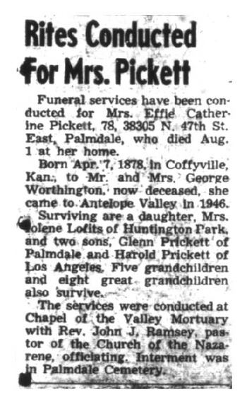 Prickett, Effie Catherine obituary