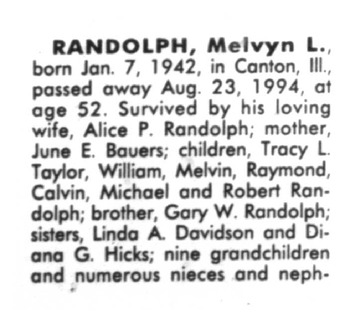 Randolph, Melvyn Lynn obituary