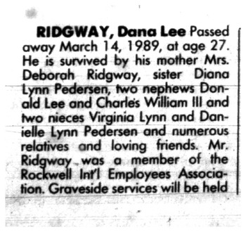 Ridgway, Dana Lee obituary