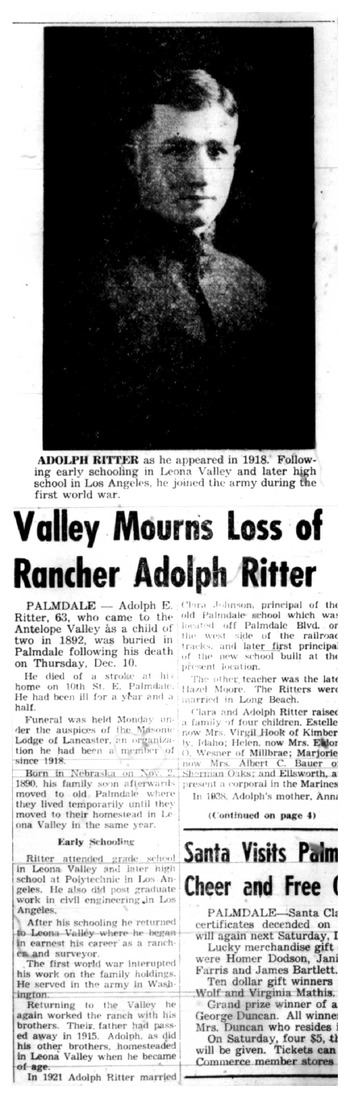Ritter, Adolph Emanuel obituary