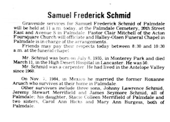 Schmid, Samuel Frederick ('Freddy') obituary