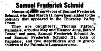 Schmid, Samuel Frederick ('Freddy') obituary