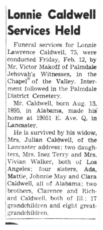 Caldwell,  Pvt Lonnie Lawrence obituary