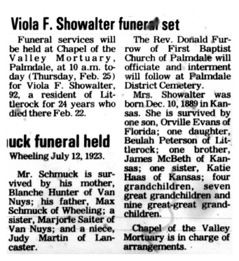 Showalter, Viola Fidelia obituary
