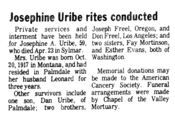 Uribe, Josephine Anna obituary