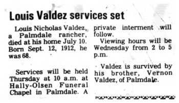 Valdez, Louis Nicholas obituary