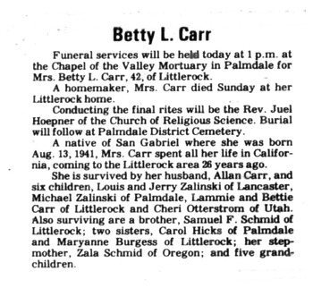 Carr, Betty Louella obituary