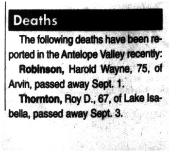 Robinson, Harold Wayne obituary