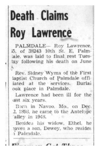 Lawrence, Roy Lonzo obituary