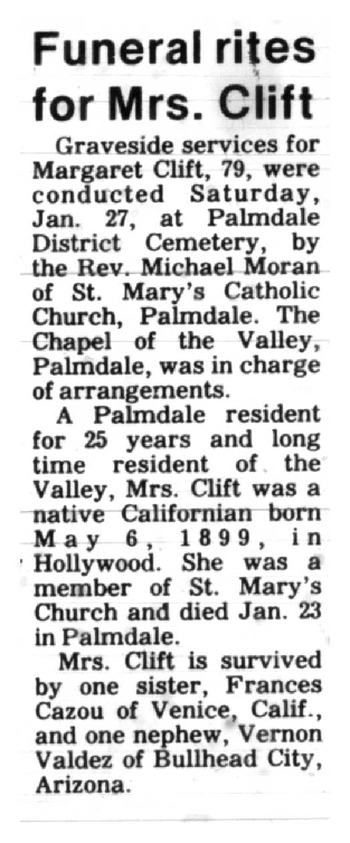 Clift, Margaret obituary