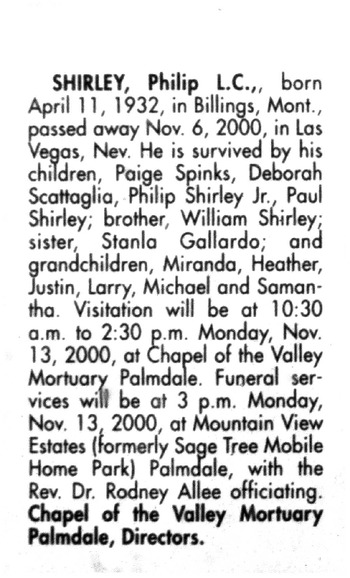 Shirley, Philip Leonard Corle obituary
